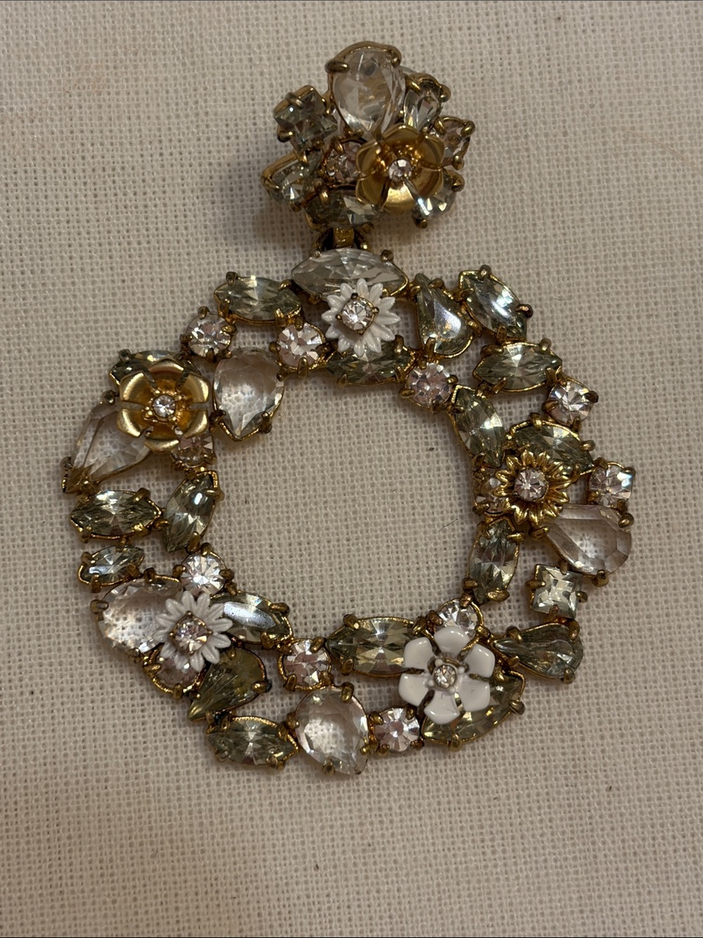 J Crew Gold-Tone Floral Crystal Hoop Earrings - White & clear Accents - Picture 3 of 3